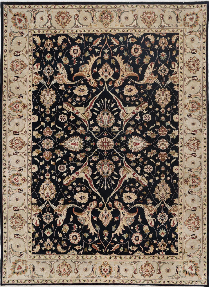 Black Grey Indian Ziegler Rug 10' 0" x 13' 8" Hand-Knotted | No. AT20587