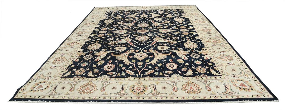 Black Grey Indian Ziegler Rug 10' 0" x 13' 8" Hand-Knotted | No. AT20587