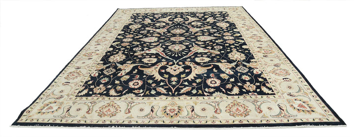 Black Grey Indian Ziegler Rug 10' 0" x 13' 8" Hand-Knotted | No. AT20587