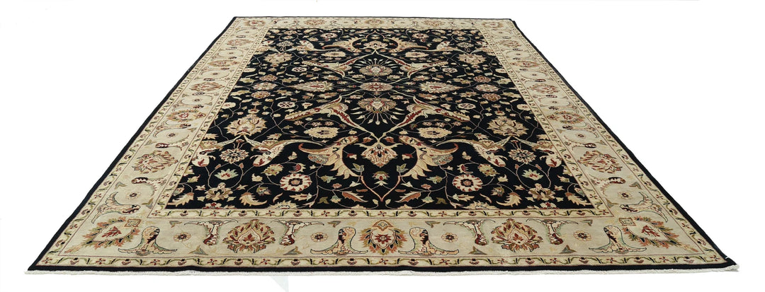 Black Grey Indian Ziegler Rug 10' 0" x 13' 8" Hand-Knotted | No. AT20587