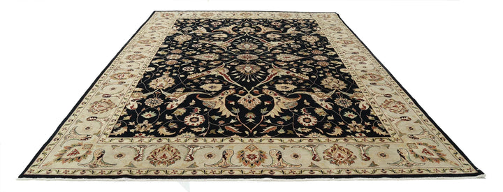 Black Grey Indian Ziegler Rug 10' 0" x 13' 8" Hand-Knotted | No. AT20587