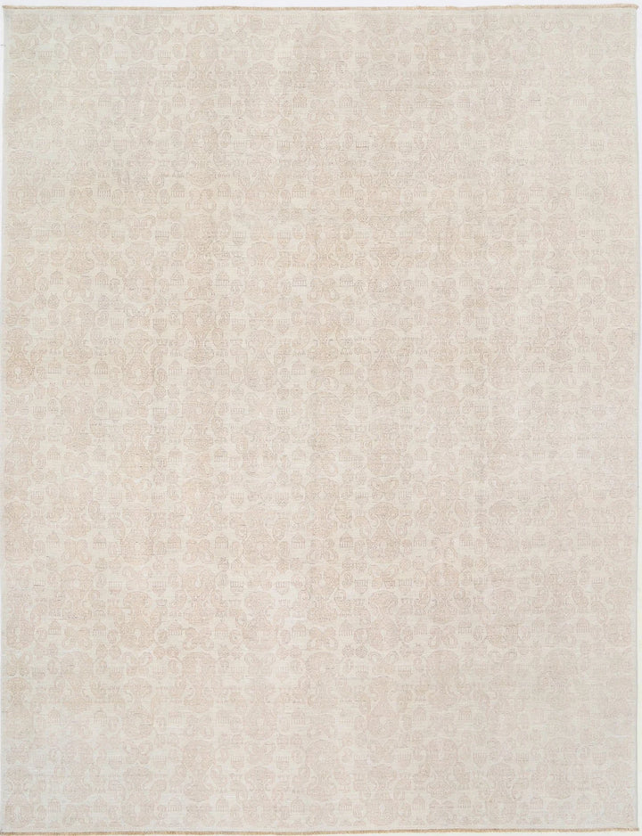 Ivory Afghan Oriental Rug 9' 0" x 11' 8" Hand-Knotted | No. AT20633
