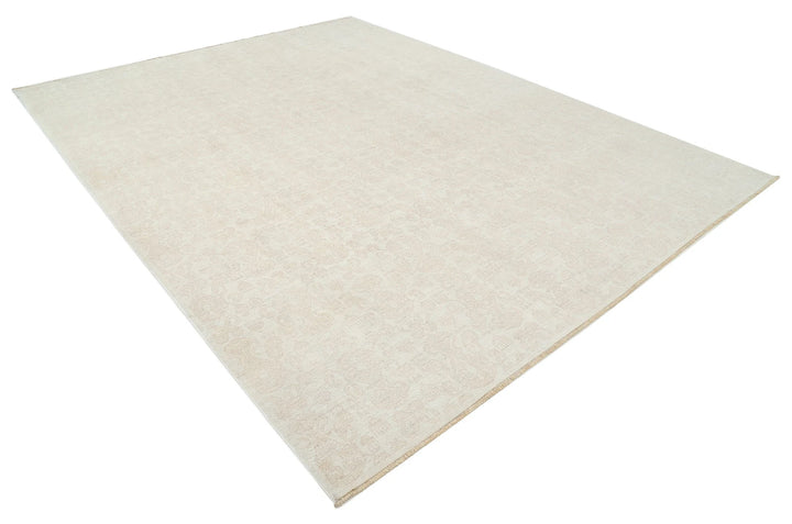 Ivory Afghan Oriental Rug 9' 0" x 11' 8" Hand-Knotted | No. AT20633