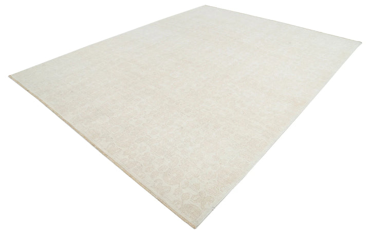 Ivory Afghan Oriental Rug 9' 0" x 11' 8" Hand-Knotted | No. AT20633