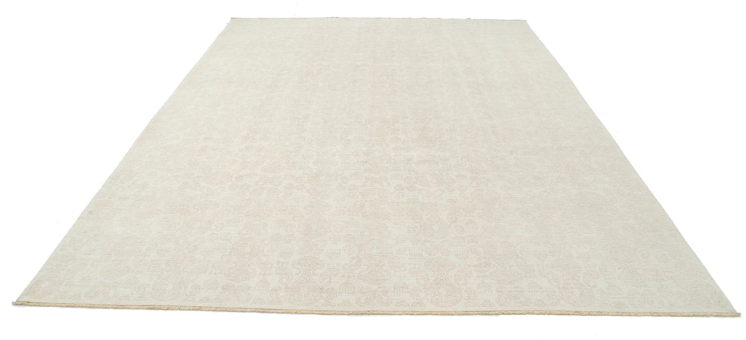 Ivory Afghan Oriental Rug 9' 0" x 11' 8" Hand-Knotted | No. AT20633