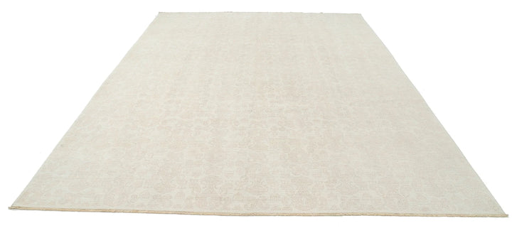 Ivory Afghan Oriental Rug 9' 0" x 11' 8" Hand-Knotted | No. AT20633