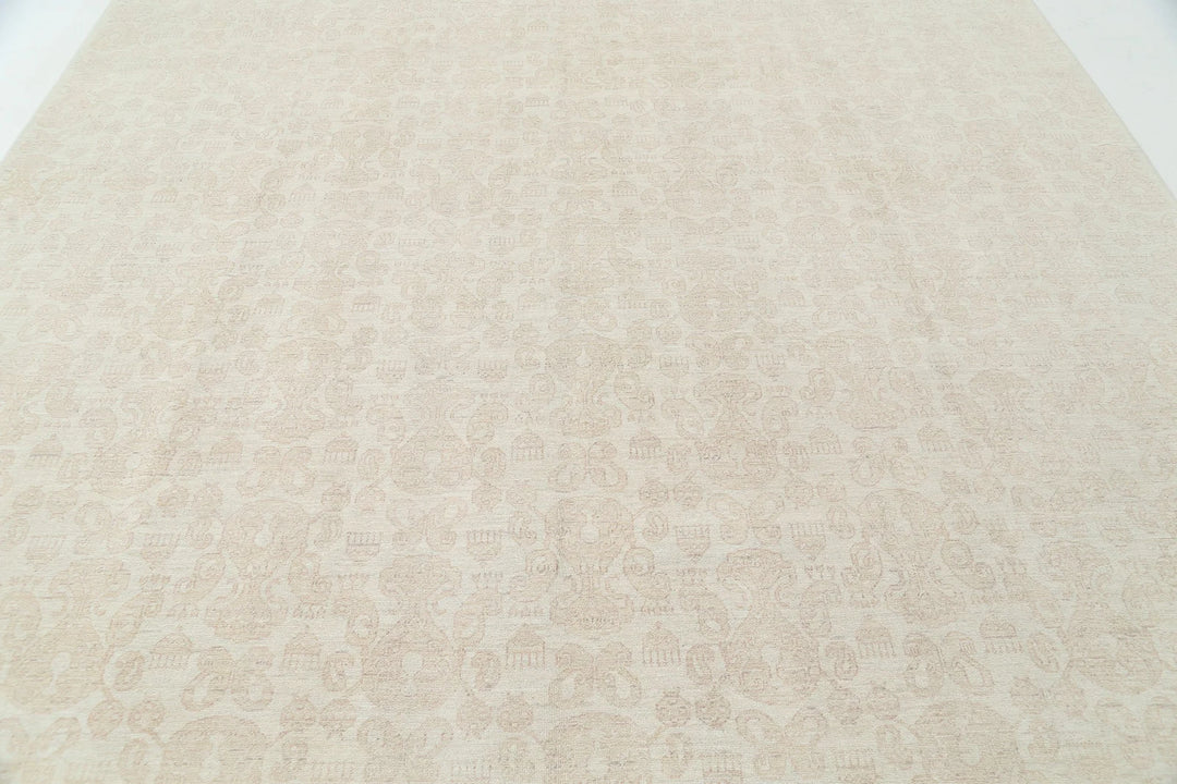 Ivory Afghan Oriental Rug 9' 0" x 11' 8" Hand-Knotted | No. AT20633
