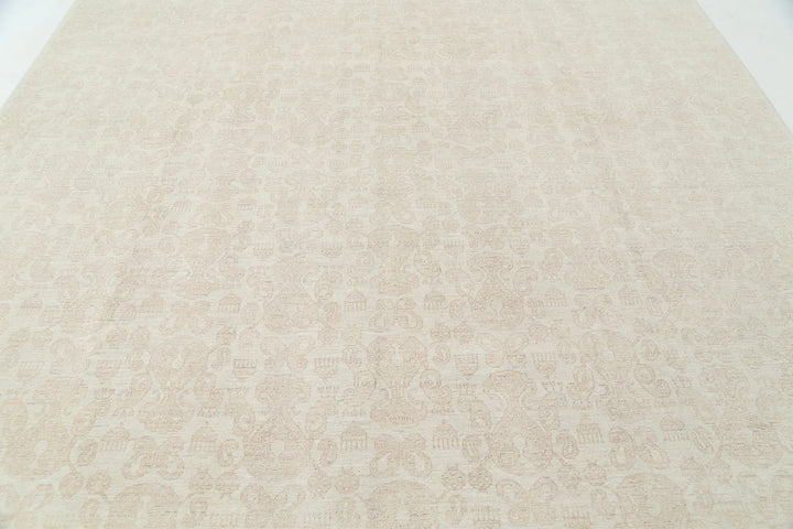 Ivory Afghan Oriental Rug 9' 0" x 11' 8" Hand-Knotted | No. AT20633