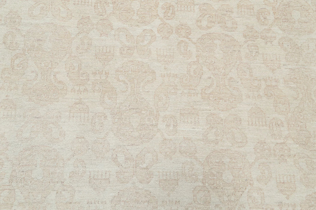 Ivory Afghan Oriental Rug 9' 0" x 11' 8" Hand-Knotted | No. AT20633