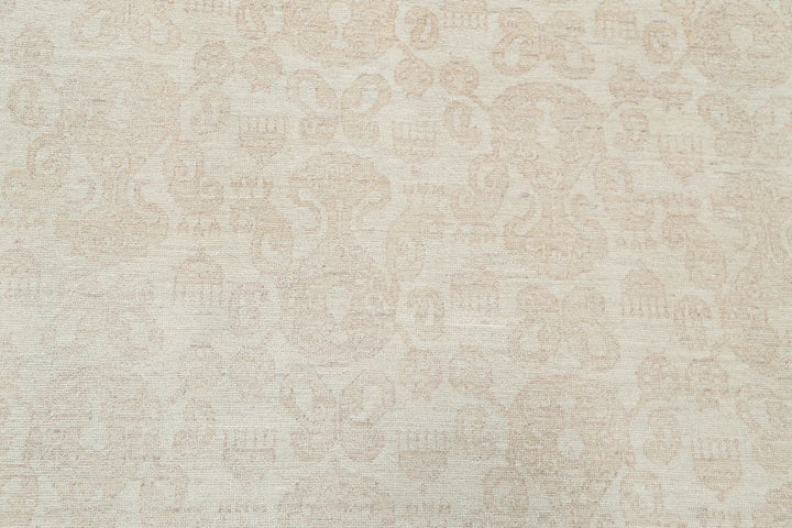 Ivory Afghan Oriental Rug 9' 0" x 11' 8" Hand-Knotted | No. AT20633