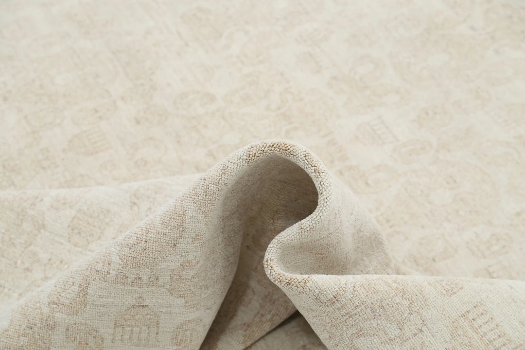 Ivory Afghan Oriental Rug 9' 0" x 11' 8" Hand-Knotted | No. AT20633