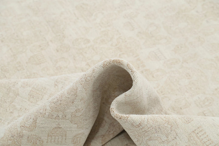 Ivory Afghan Oriental Rug 9' 0" x 11' 8" Hand-Knotted | No. AT20633