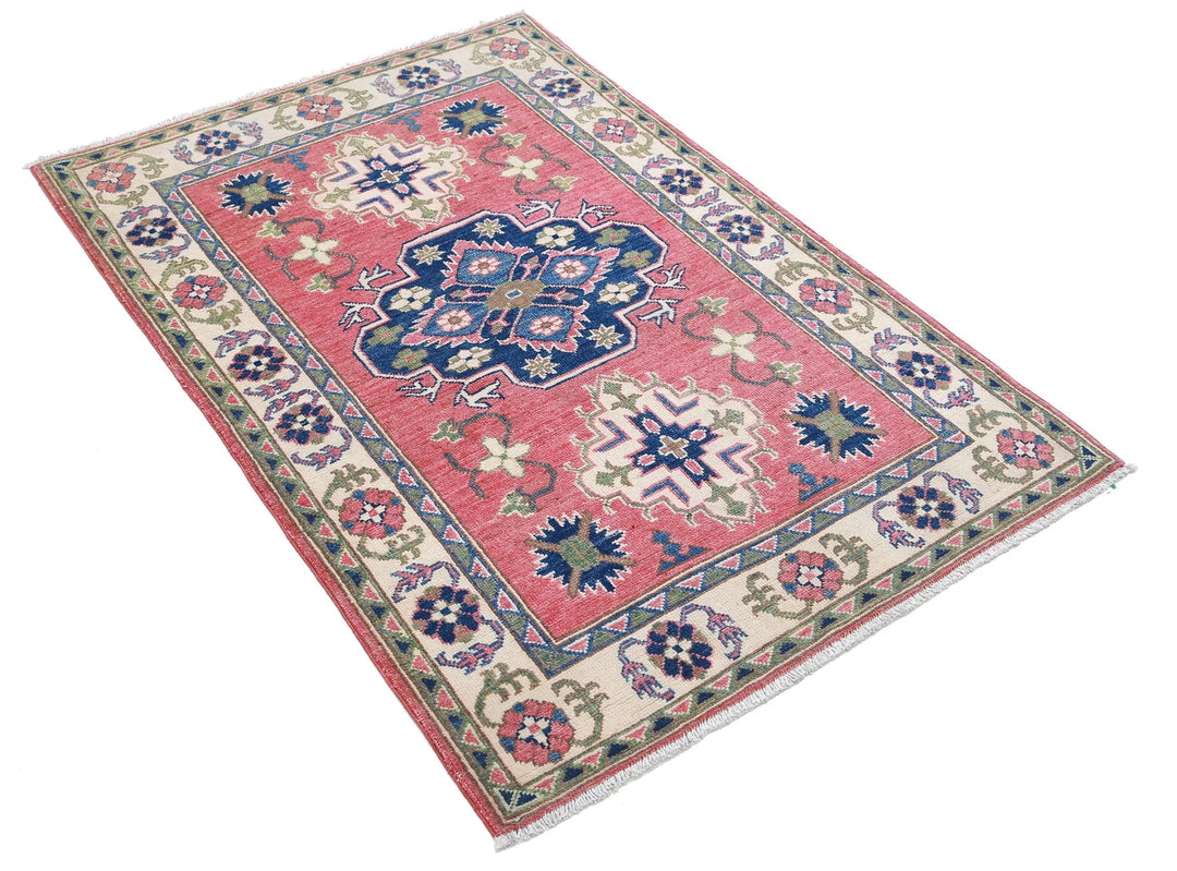 Afghan Kazak Rug 3' 2" x 4' 8" Hand-Knotted | No. AT20637