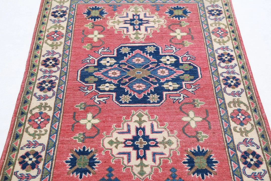 Afghan Kazak Rug 3' 2" x 4' 8" Hand-Knotted | No. AT20637