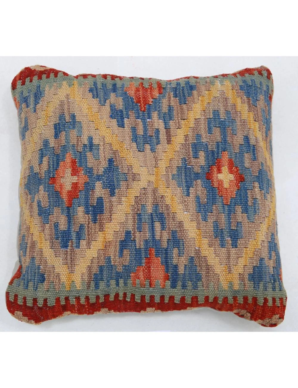 Multicolor Afghan Tribal Pillow 1'8" x 1'8" Flat-Weave