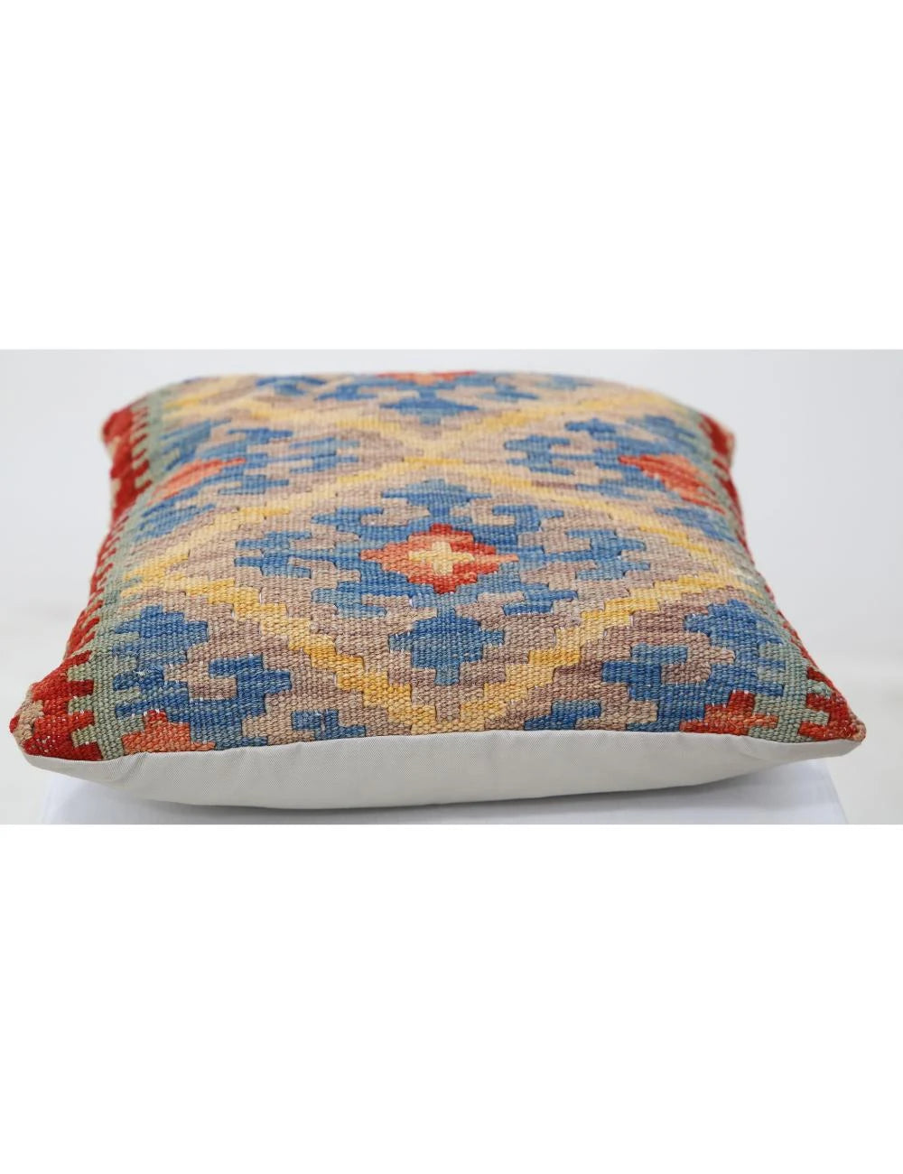 Multicolor Afghan Tribal Pillow 1'8" x 1'8" Flat-Weave detail