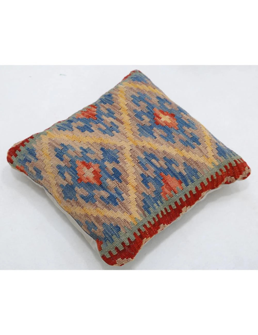 Multicolor Afghan Tribal Pillow 1'8" x 1'8" Flat-Weave view