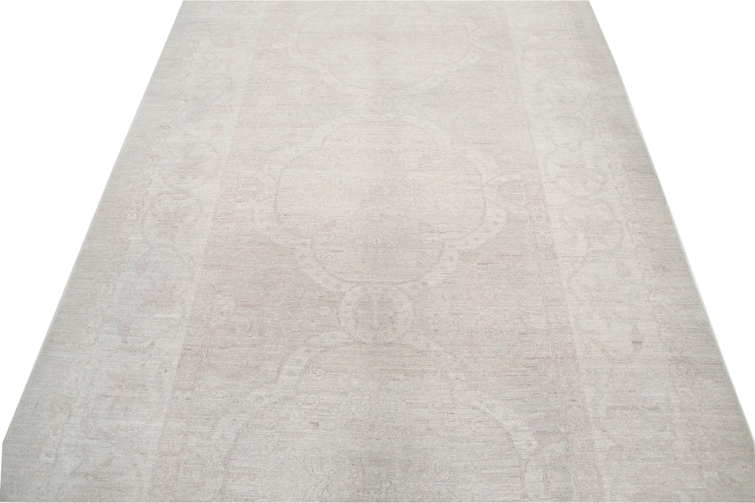 Ivory Afghan Tabriz Rug 5' 3" x 9' 9" Hand-Knotted | No. AT20840