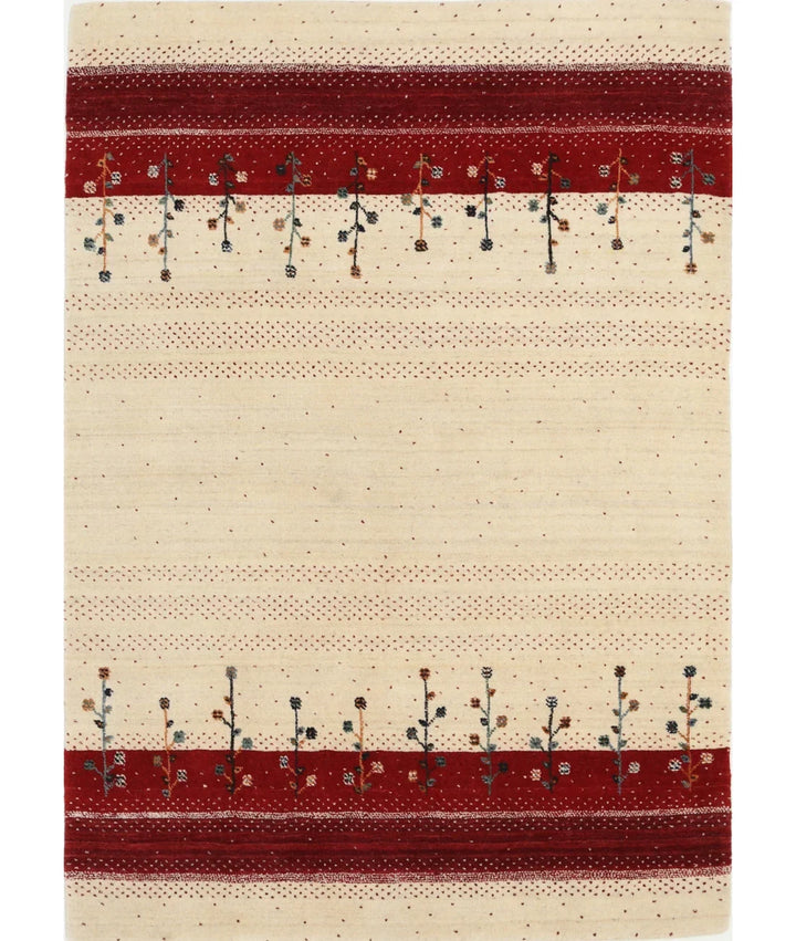 Ivory Indian Lori Rug 4' 6" x 6' 5" Hand-Knotted | No. AT20854