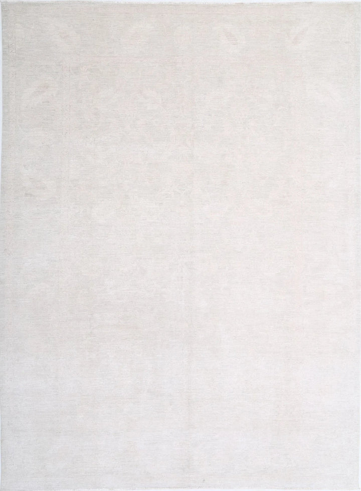 Ivory Afghan Tabriz Rug 9' 1" x 12' 4" Hand-Knotted | No. AT20906