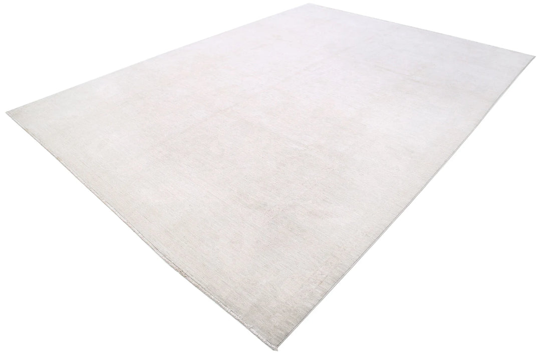 Ivory Afghan Tabriz Rug 9' 1" x 12' 4" Hand-Knotted | No. AT20906