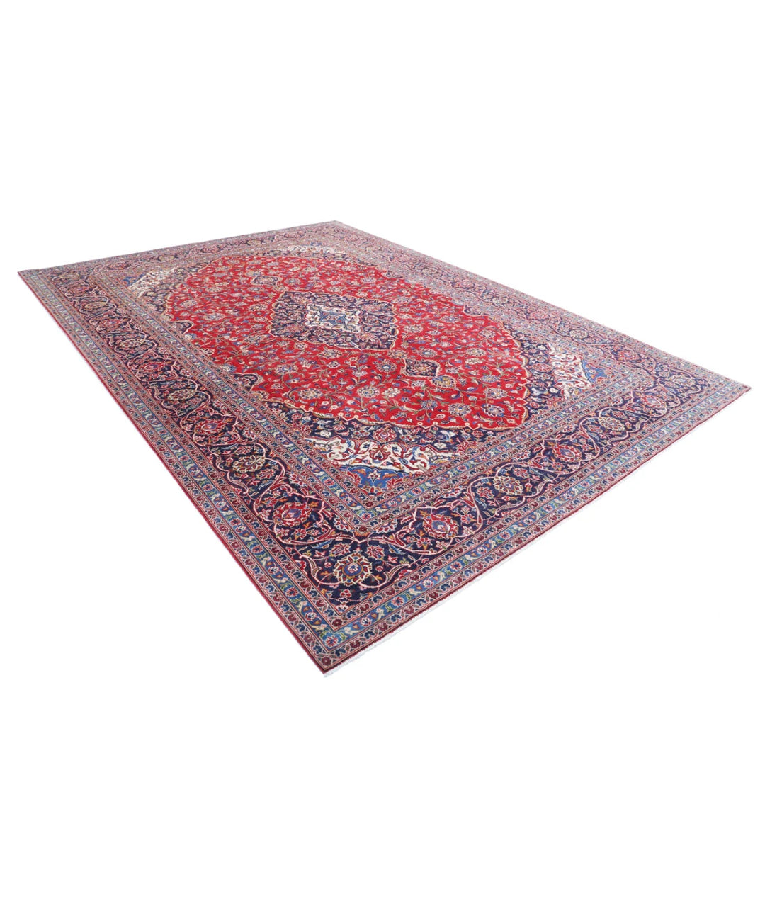 Red Afghan Kashan Rug 9' 5" x 12' 8" Hand-Knotted | No. AT21067