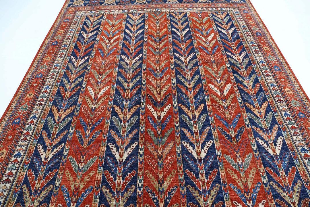 Afghan Nomadic Caucasian Humna Rug 7' 10" x 9' 9" Hand-Knotted | No. AT21229