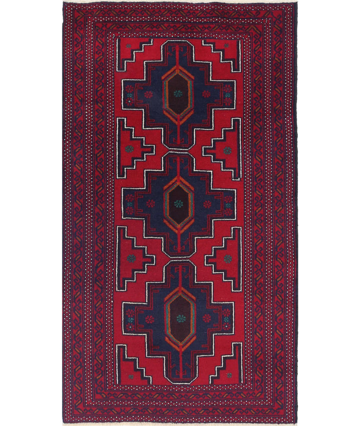 Red Afghan Tribal Rug 2' 9" x 4' 11" Hand-Knotted | No. AT21473