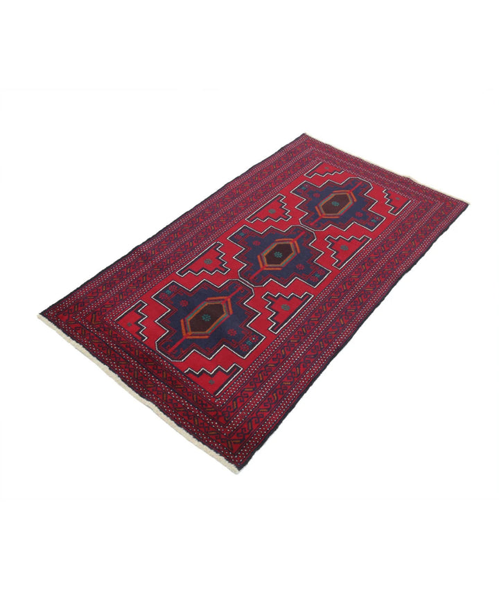 Red Afghan Tribal Rug 2' 9" x 4' 11" Hand-Knotted | No. AT21473