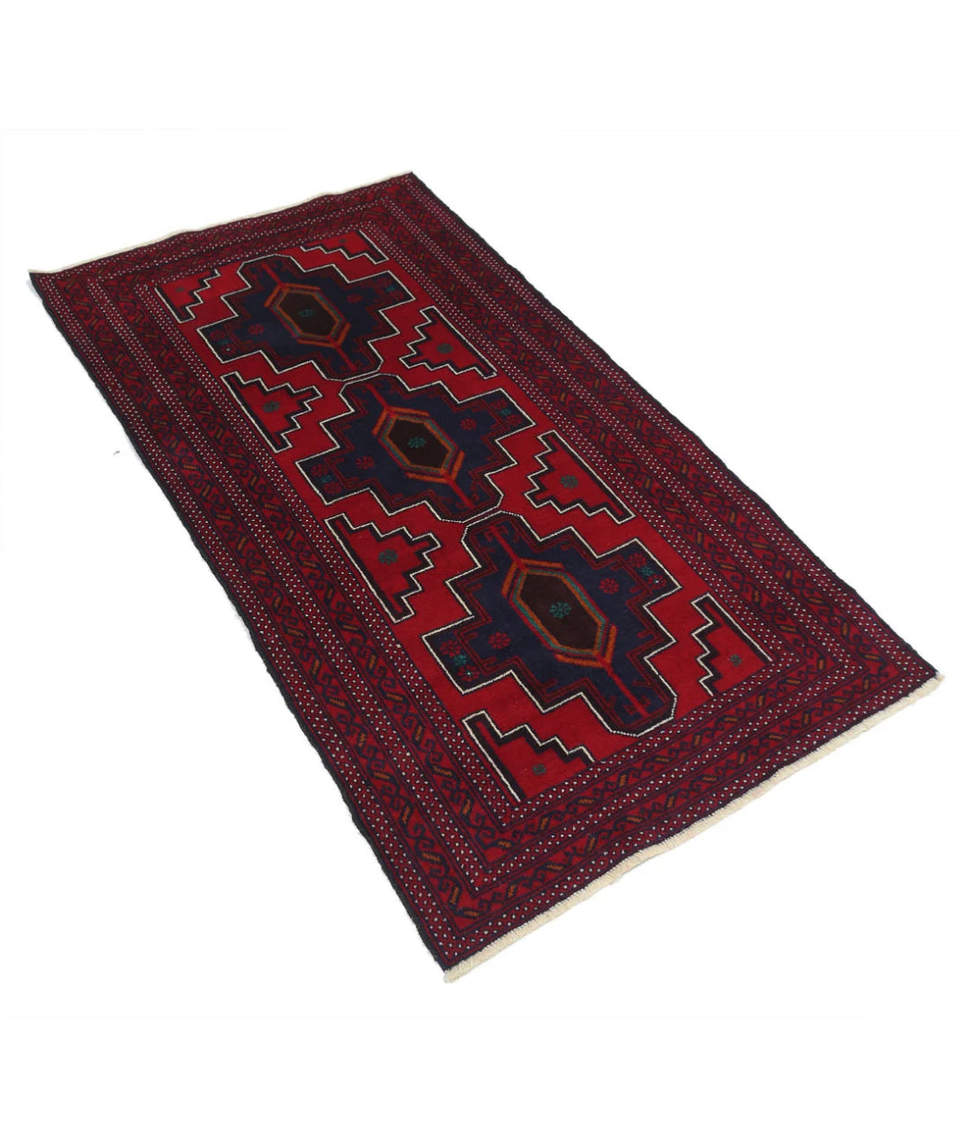 Red Afghan Tribal Rug 2' 9" x 4' 11" Hand-Knotted | No. AT21473