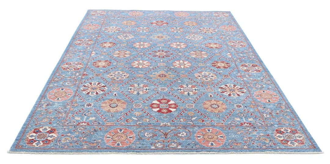 Afghan Ziegler Suzani Rug 6' 8" x 9' 3" Hand-Knotted | No. AT21546