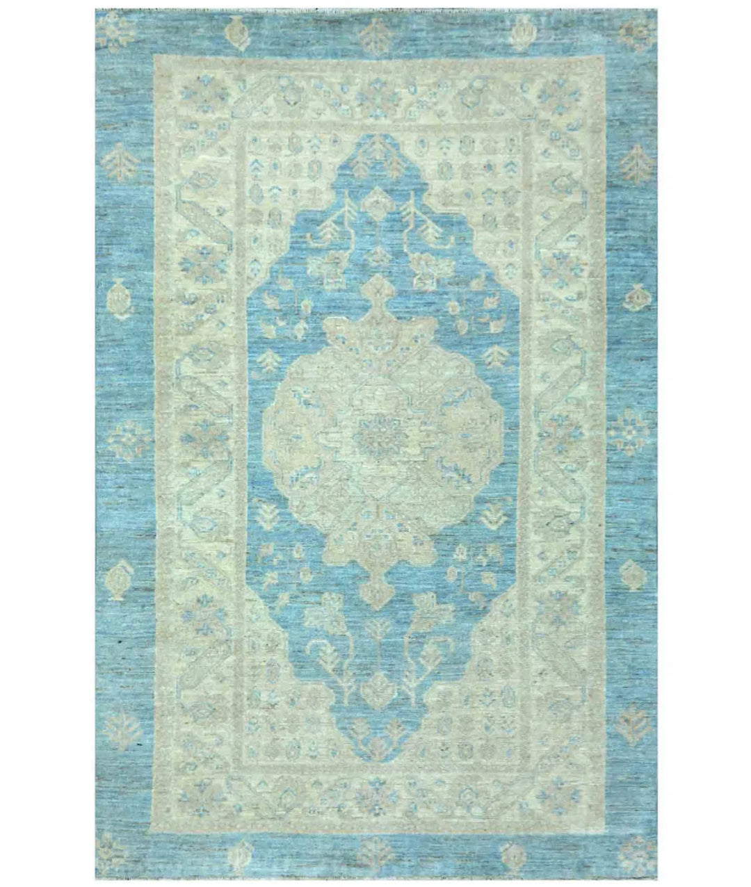 Blue Afghan Serenity Rug 4' 1" x 6' 3" Hand-Knotted | No. AT215702