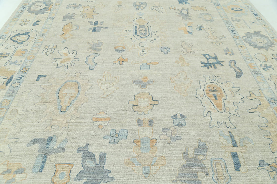 Ivory Afghan Oushak Rug 9' 11" x 13' 9" Hand-Knotted | No. AT21571
