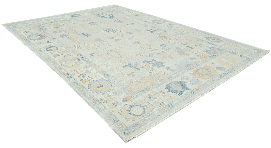 Ivory Afghan Oushak Rug 9' 11" x 13' 9" Hand-Knotted | No. AT21571