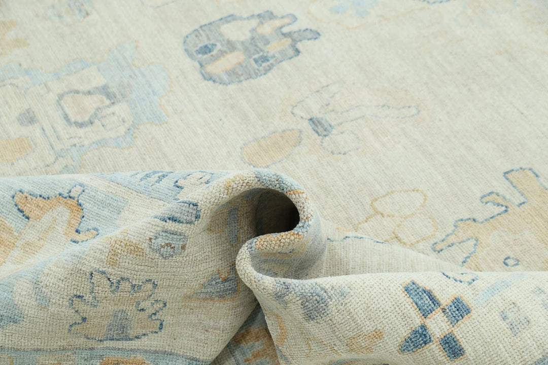 Ivory Afghan Oushak Rug 9' 11" x 13' 9" Hand-Knotted | No. AT21571