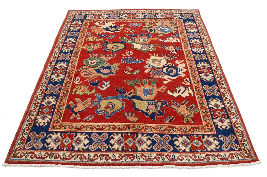 Red Afghan Oriental Rug 5' 0" x 6' 4" Hand-Knotted | No. AT21660