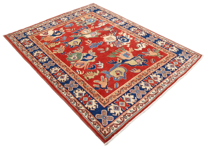 Red Afghan Oriental Rug 5' 0" x 6' 4" Hand-Knotted | No. AT21660