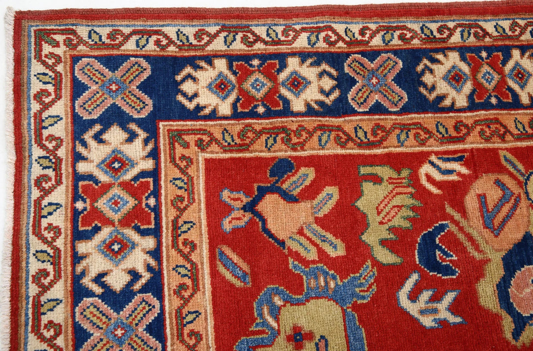 Red Afghan Oriental Rug 5' 0" x 6' 4" Hand-Knotted border
