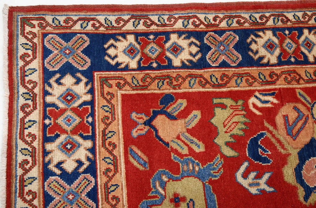Red Afghan Oriental Rug 5' 0" x 6' 4" Hand-Knotted | No. AT21660