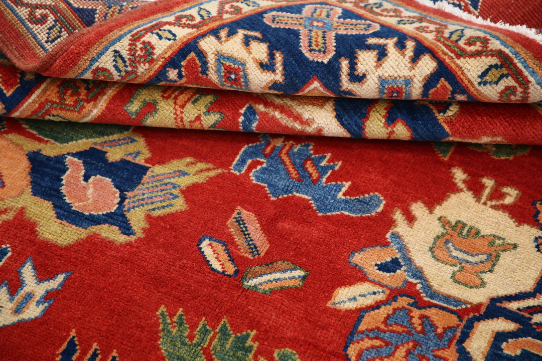Red Afghan Oriental Rug 5' 0" x 6' 4" Hand-Knotted reverse