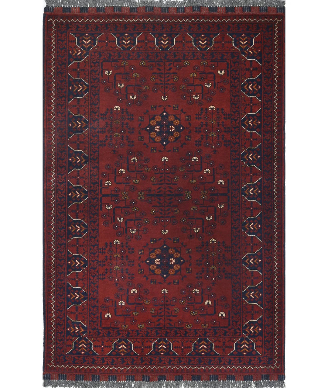 Red Afghan Khamyab Rug 3' 3" x 4' 11" Hand-Knotted | No. AT21706