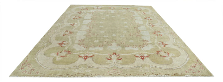 Green Ivory Indian Ziegler Rug 9' 1" x 12' 1" Hand-Knotted | No. AT21874