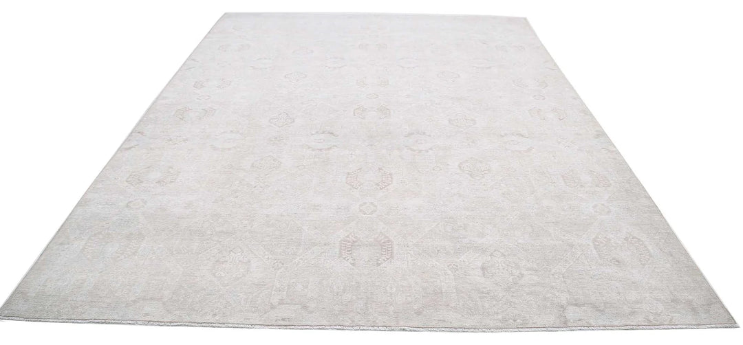 Ivory Afghan Oriental Rug 8' 7" x 11' 4" Hand-Knotted | No. AT21987