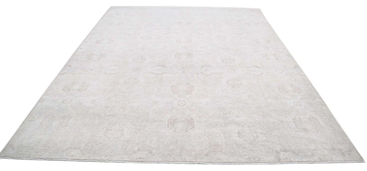 Ivory Afghan Oriental Rug 8' 7" x 11' 4" Hand-Knotted | No. AT21987