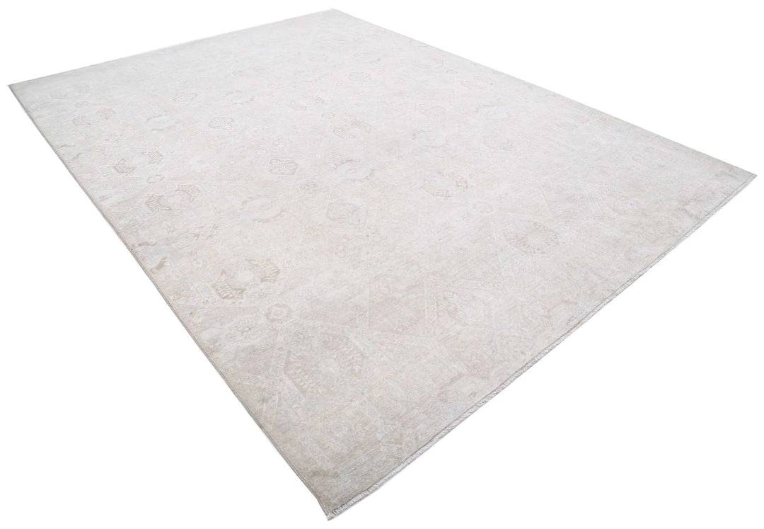 Ivory Afghan Oriental Rug 8' 7" x 11' 4" Hand-Knotted | No. AT21987