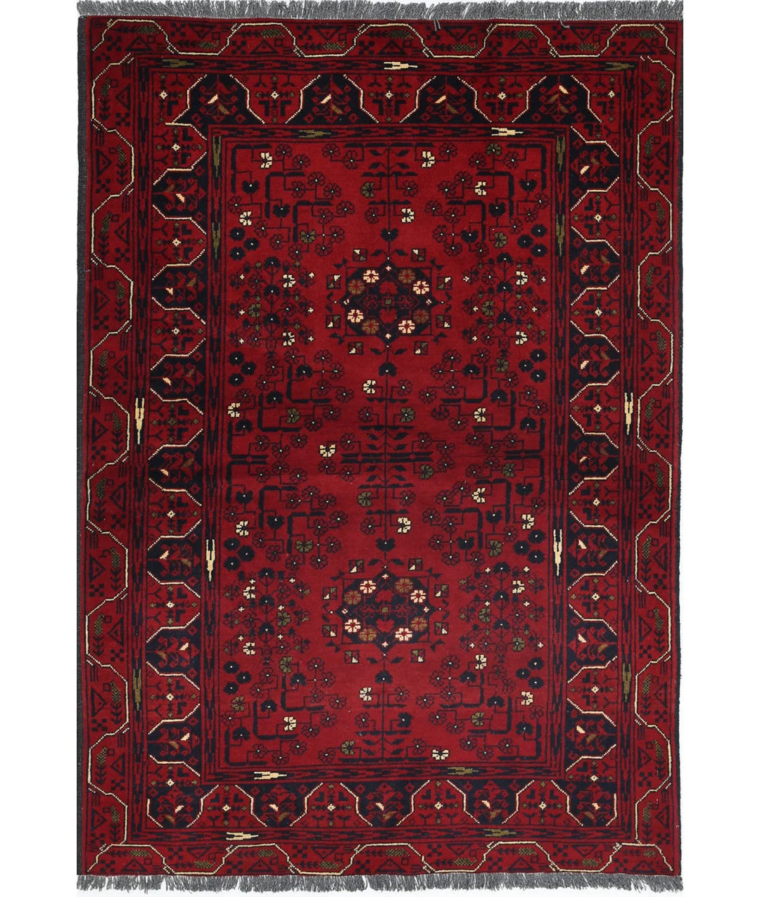 Red Afghan Khamyab Rug 3' 1" x 4' 7" Hand-Knotted | No. AT22009