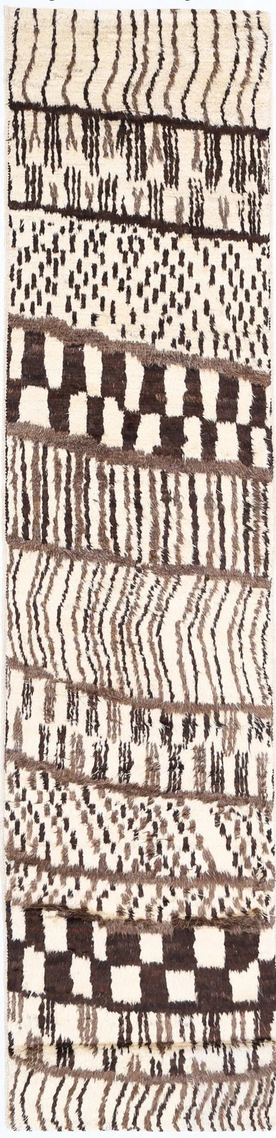 Ivory Afghan Tribal Rug 2' 5" x 11' 3" Hand-Knotted | No. AT22020