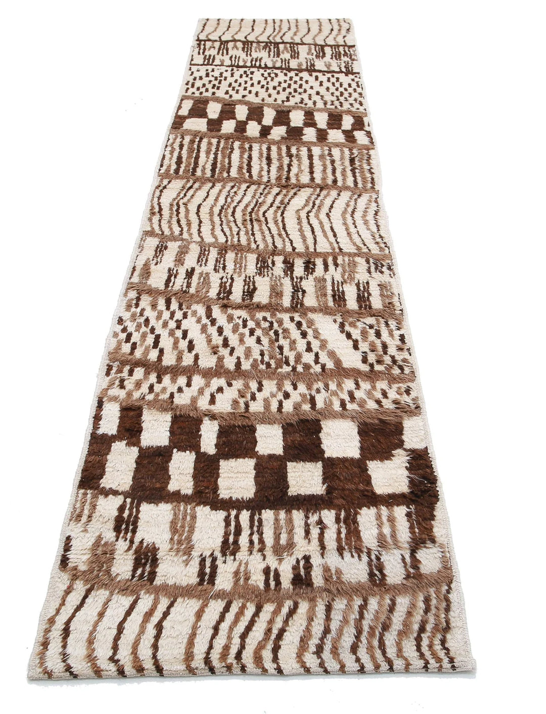 Ivory Afghan Tribal Rug 2' 5" x 11' 3" Hand-Knotted | No. AT22020