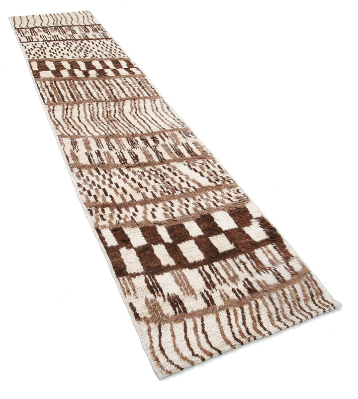Ivory Afghan Tribal Rug 2' 5" x 11' 3" Hand-Knotted | No. AT22020
