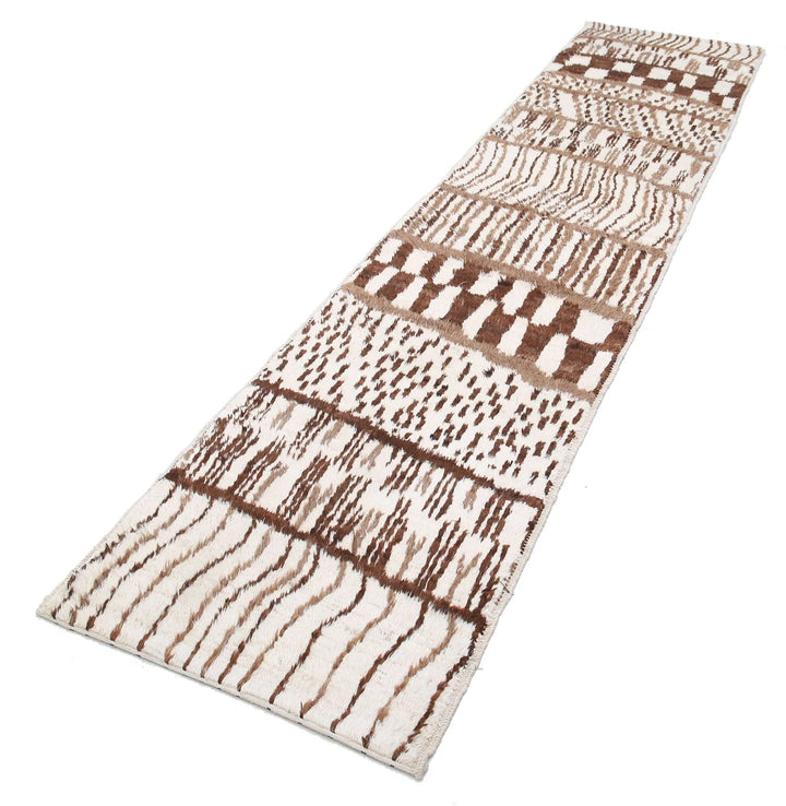 Ivory Afghan Tribal Rug 2' 5" x 11' 3" Hand-Knotted | No. AT22020